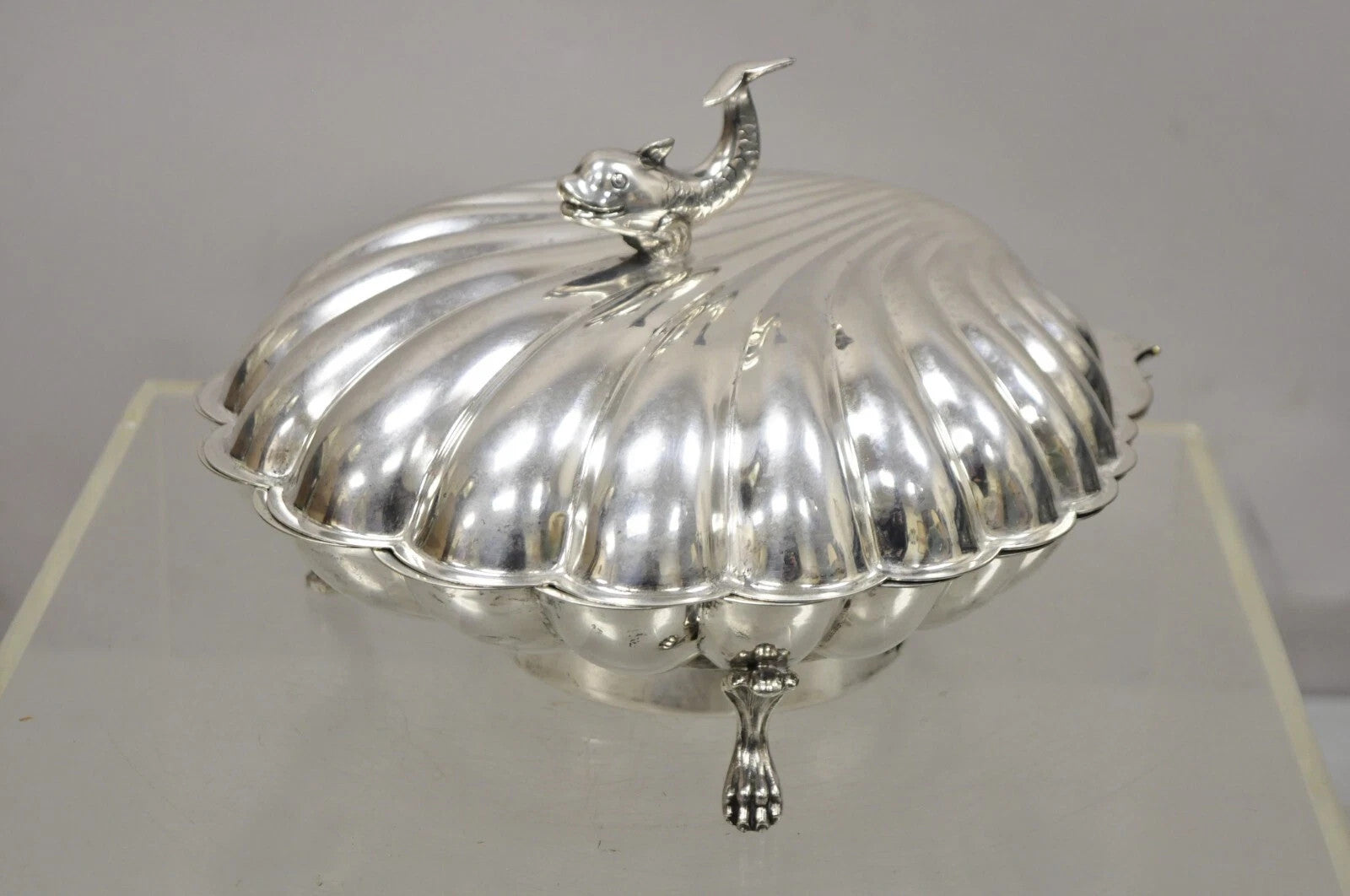 Vintage Eton Dolphin Handle Clam Shell Silver Plated Electrified Serving Warmer