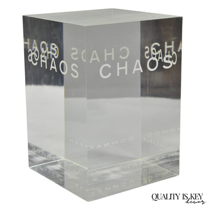 Donna Karan "Chaos" Heavy Acrylic Lucite Cube Perfume Retail Pedestal Display
