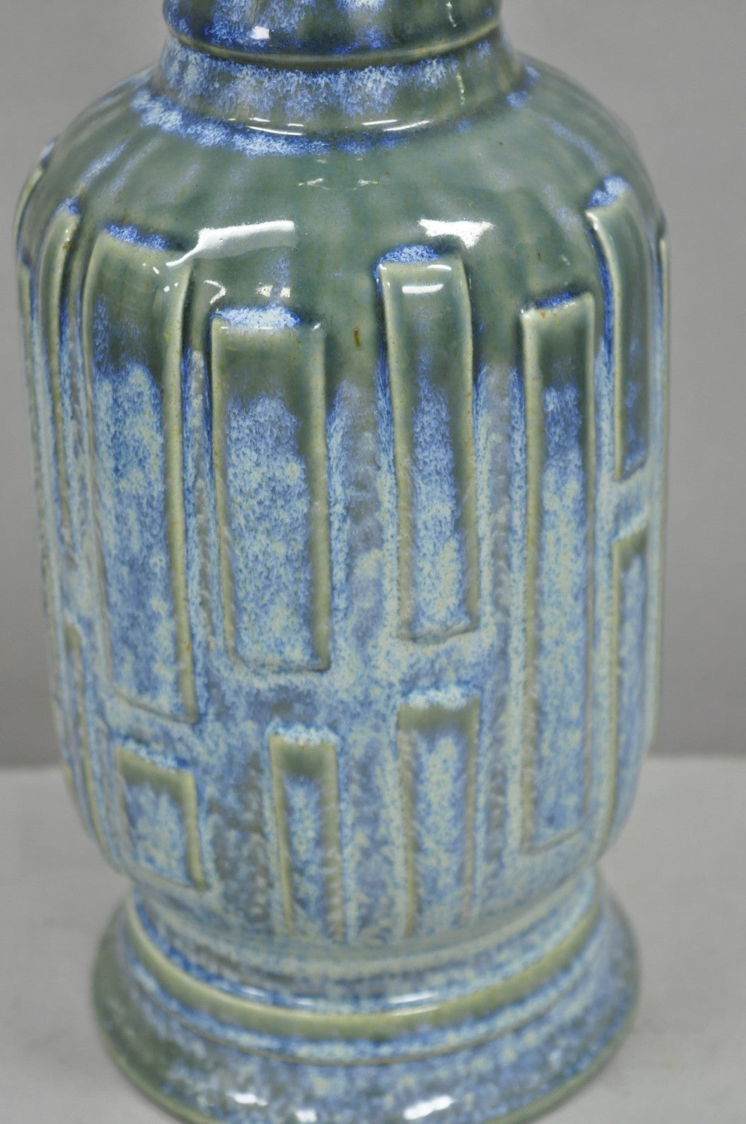 Vintage Mid Century Modern Blue & Green Drip Glaze Ceramic Pottery Table Lamp
