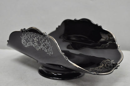 Vintage Rockwell Black Amethyst Glass Sterling Silver Overlay Centerpiece Dish