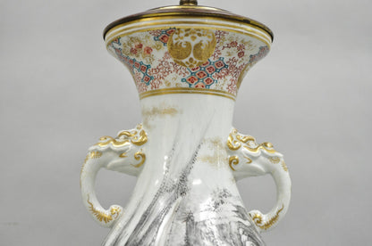 Antique Chinoiserie Chinese Porcelain Hand Painted Vase Table Lamp w/ Foo Dogs