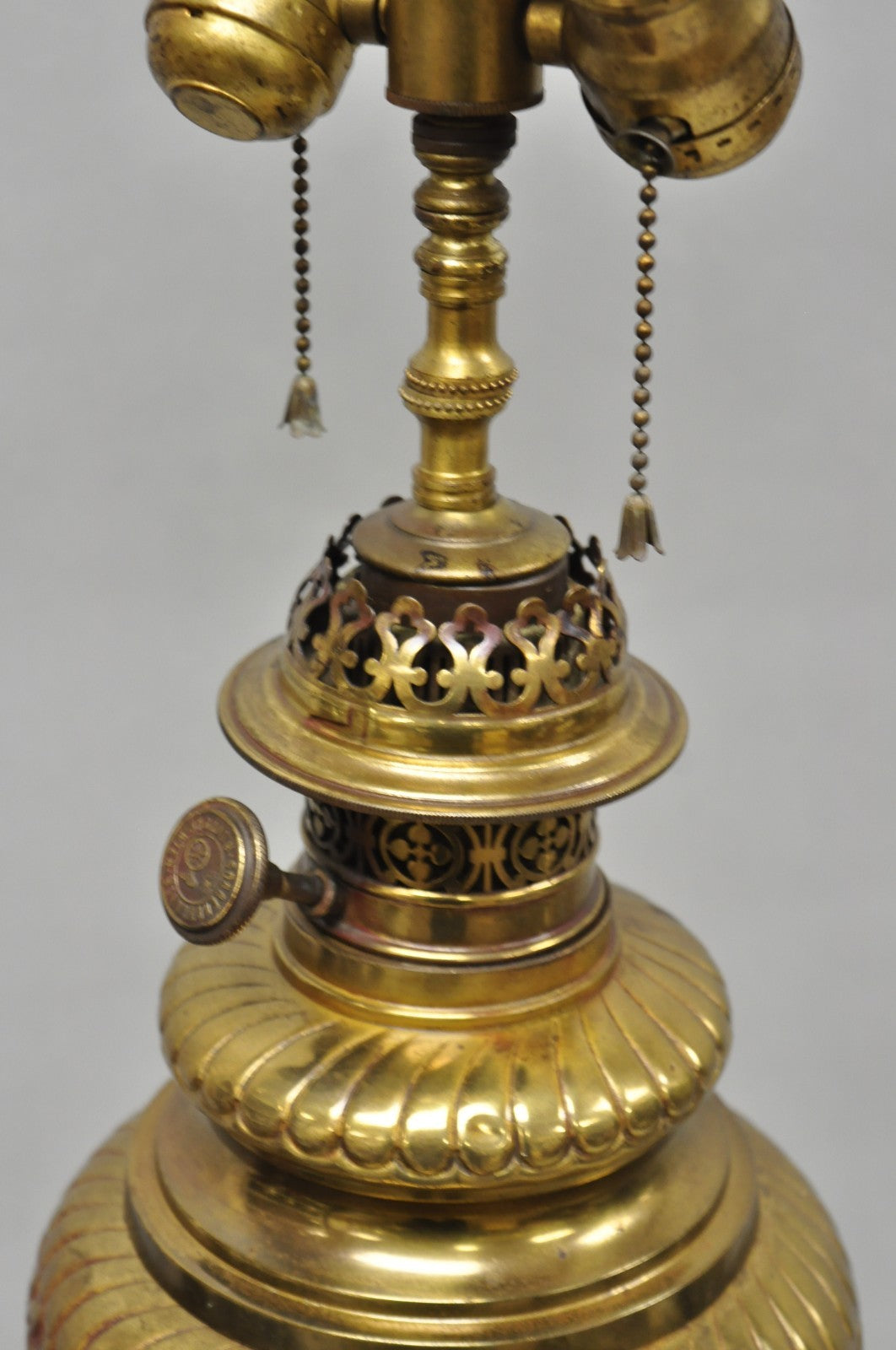 Victorian Bronze Griffin Figural Converted Oil Lamp Marble Side Table Floor Lamp