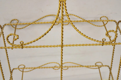 Vintage Gold Gilt Metal Hollywood Regency Scrolling Iron 3 Tier Small Wall Shelf