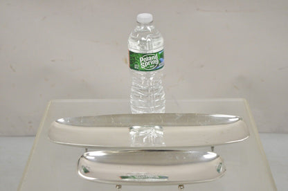 Vintage Mid Century Danish Modern Narrow Silver Plated Footed Dish Tray - 2 Pcs