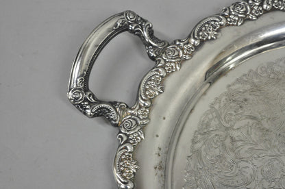 Vintage Oneida Victorian Silver Plated Twin Handle Round Bar Serving Tray