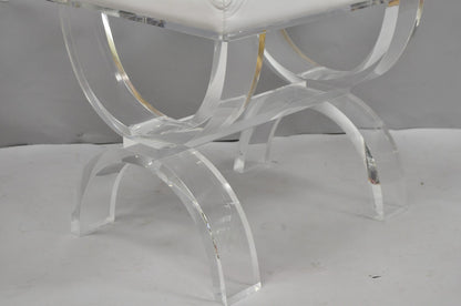 Contemporary Modern Lucite Acrylic X-Form White Vanity Bench Stool Seat
