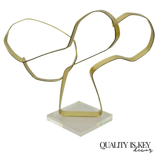 Vintage Dan Murphy 1976 Brass Ribbon Modern Abstract Sculpture on Lucite Base