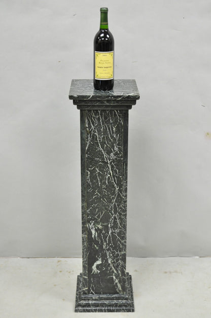 Vintage Italian Classical Style Dark Green Marble Square Column Pedestal Stand