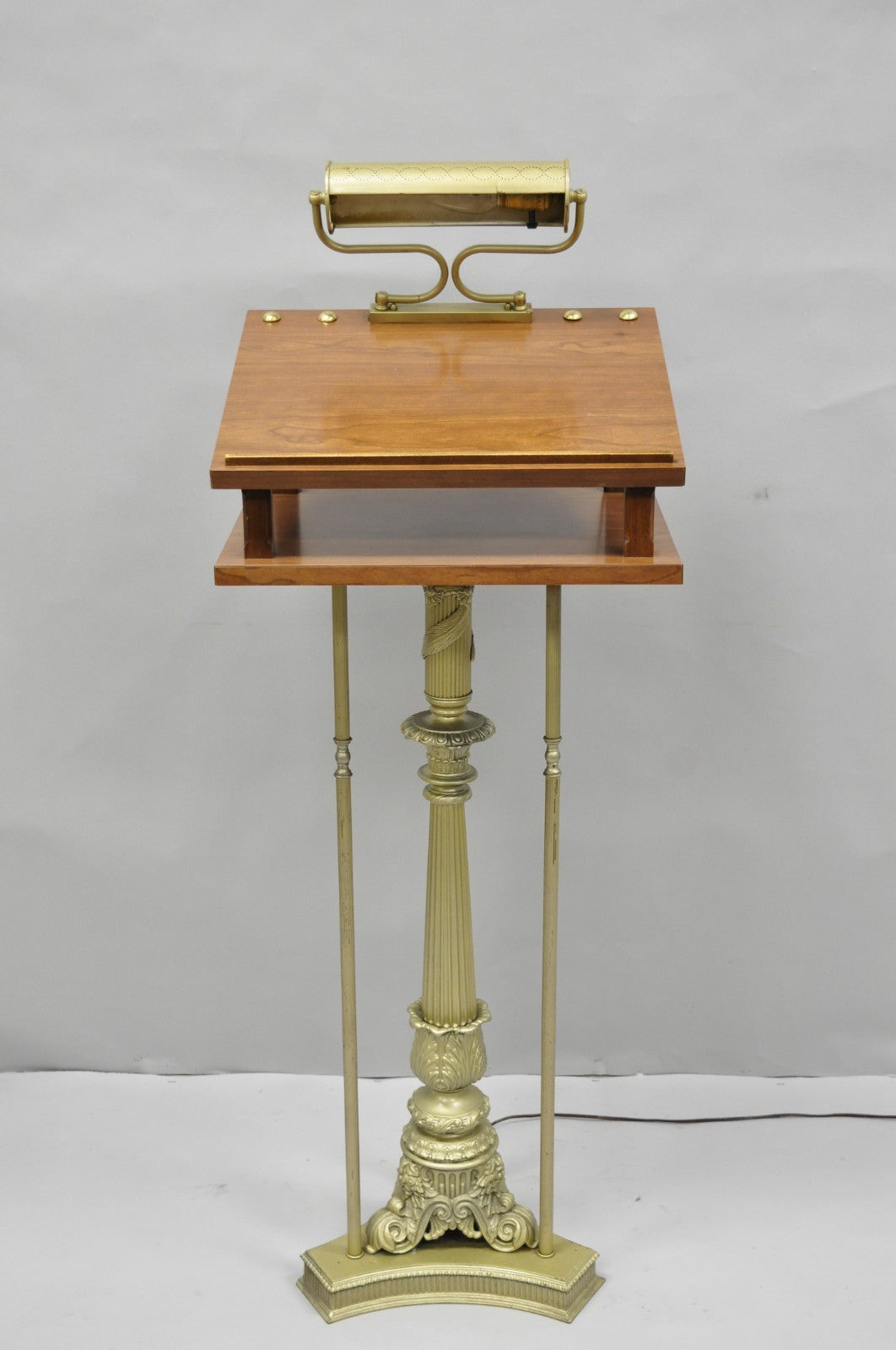 Vintage Victorian Lighted Podium Metal Column Pedestal Base Lectern Book Stand