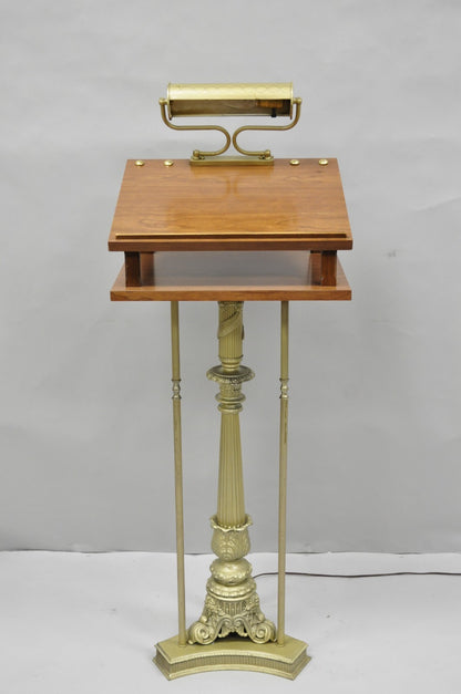 Vintage Victorian Lighted Podium Metal Column Pedestal Base Lectern Book Stand