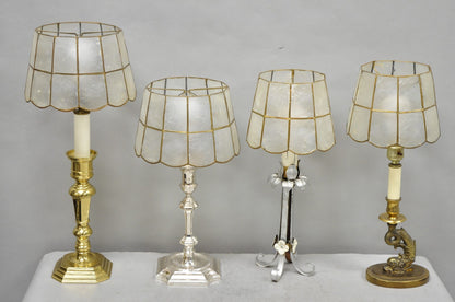 Vintage Italian Hollywood Regency Capiz Shell Gold 8.5" Round Clip On Lamp Shade