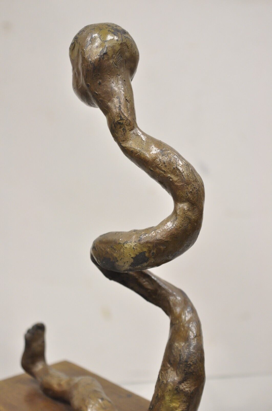 Sheryl C. Benjamin Brutalist Modern Abstract Bronze Serpent Figure Sculpture