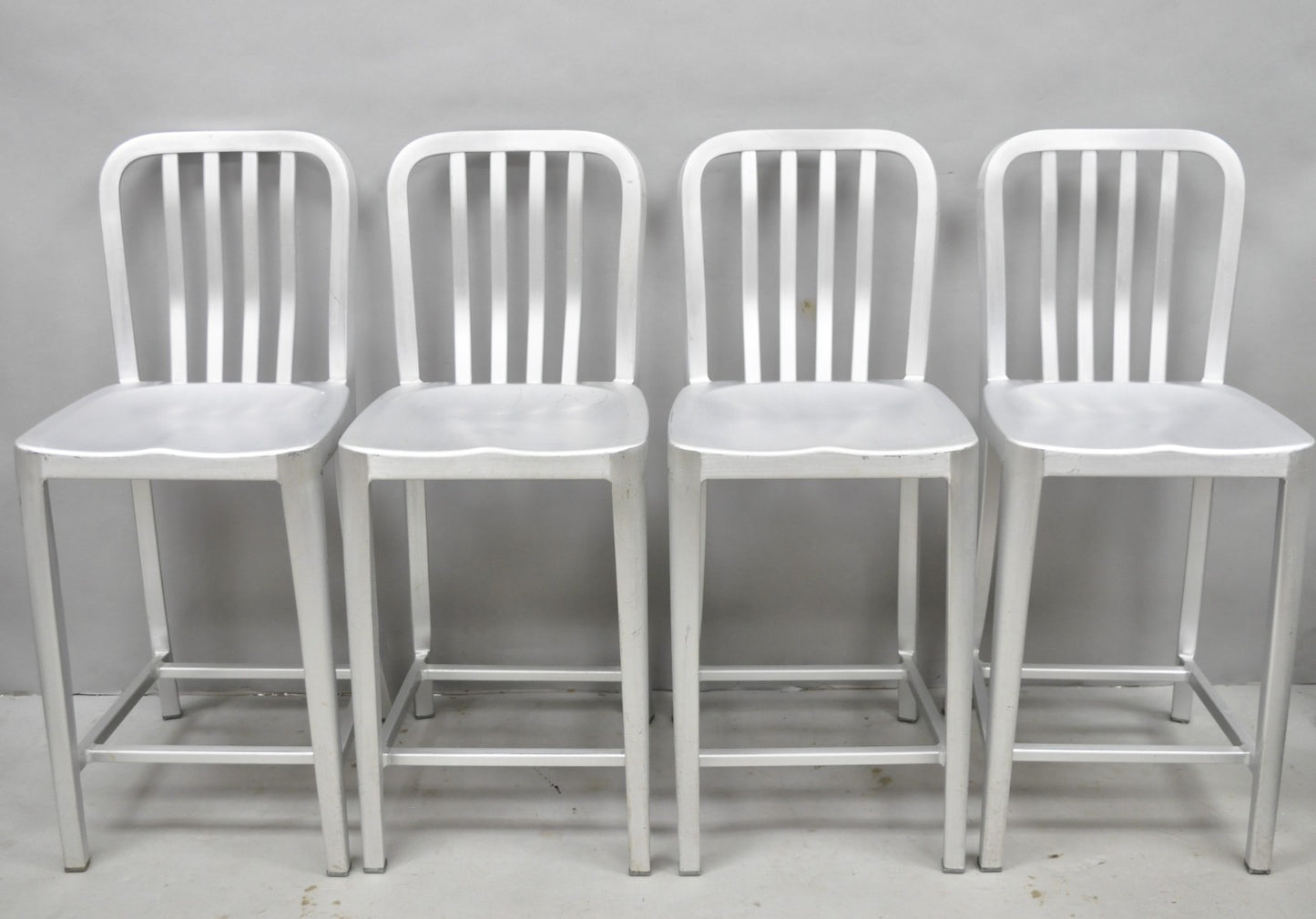 Art Deco Navy Style Aluminum Metal 24" Counter Stool Barstool Chair - Set of 4