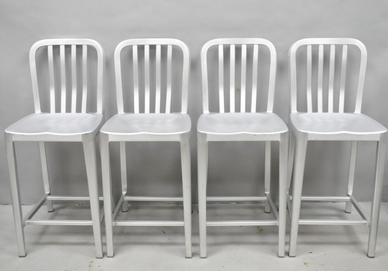 Art Deco Navy Style Aluminum Metal 24" Counter Stool Barstool Chair - Set of 4