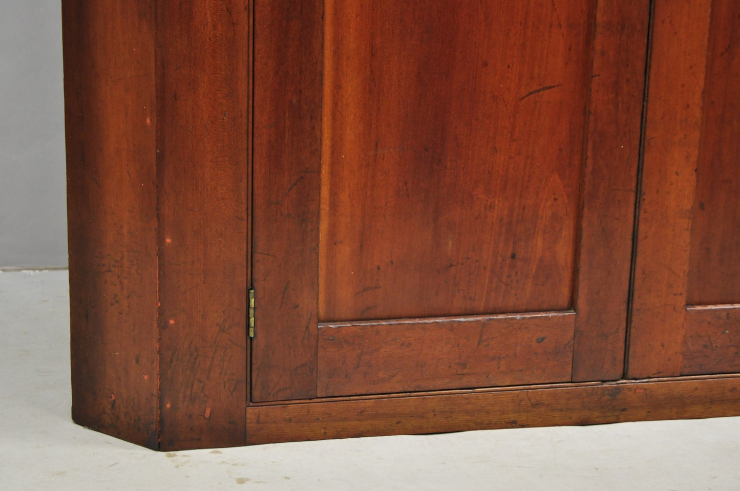 Antique Colonial Primitive Cherry Wood Glass Front Corner China Cabinet Cupboard