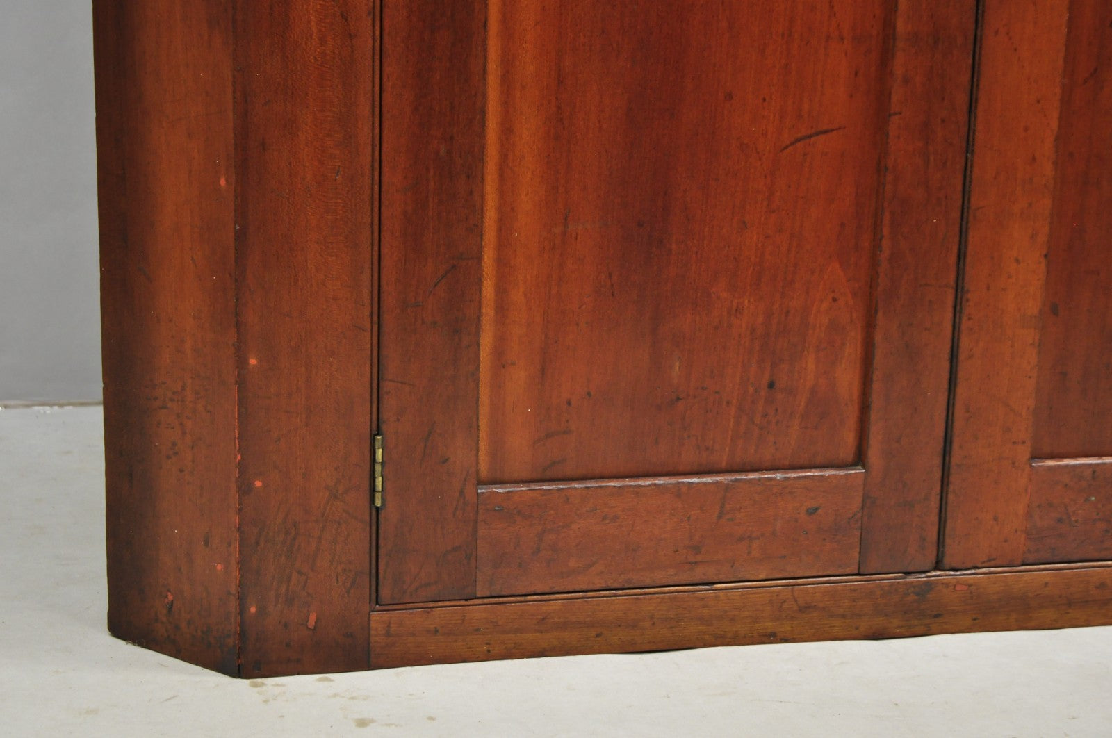 Antique Colonial Primitive Cherry Wood Glass Front Corner China Cabinet Cupboard