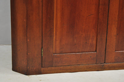 Antique Colonial Primitive Cherry Wood Glass Front Corner China Cabinet Cupboard