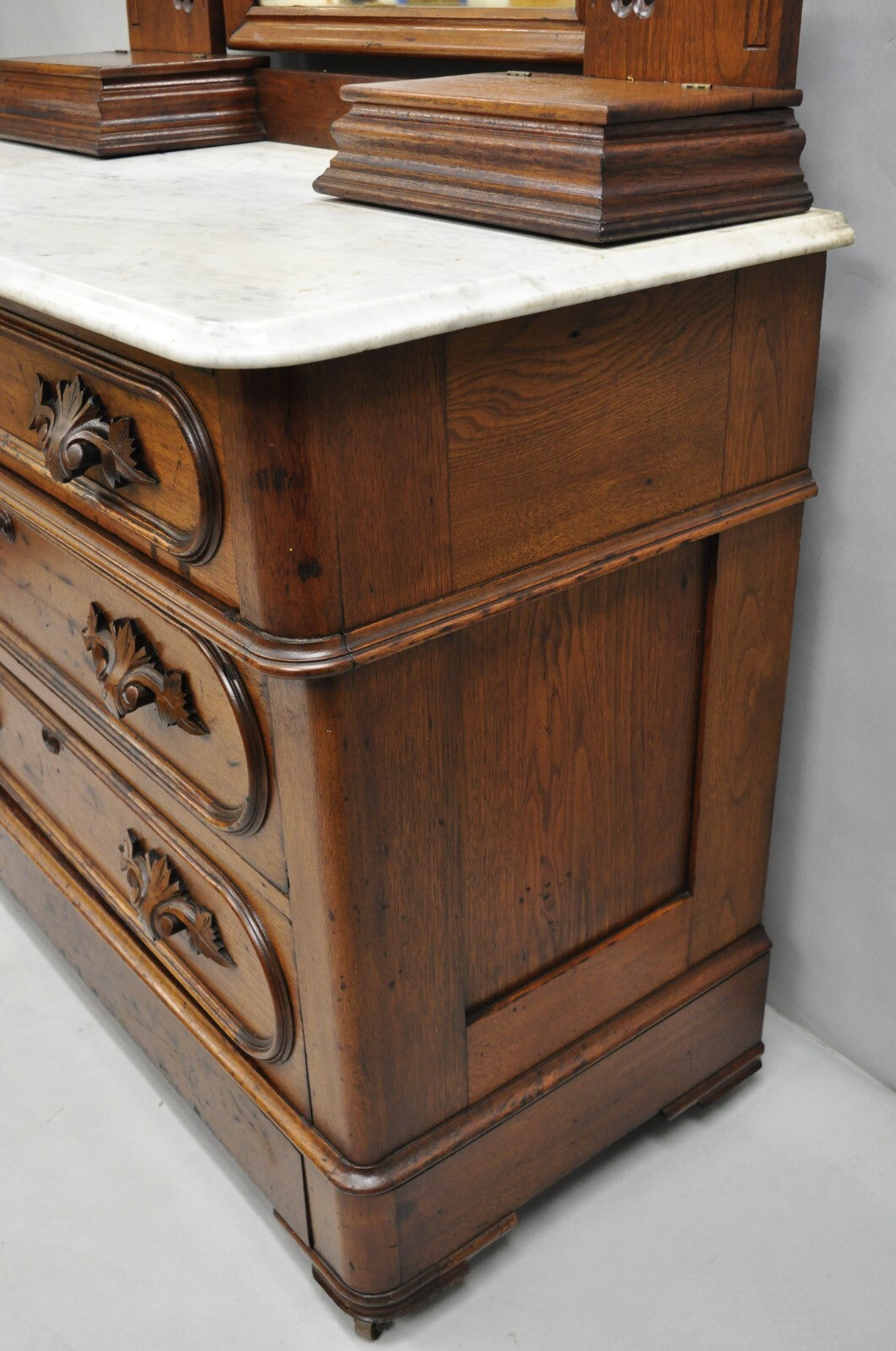 Antique Eastlake Victorian Carved Walnut Marble Top Washstand Dresser w/ Mirror