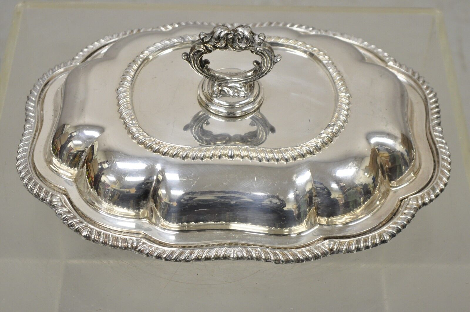 Vintage Regency Style Silver Plated Covered Vegetable Dish Serving Platter