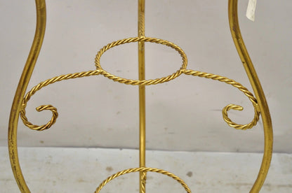 Italian Hollywood Regency Gold Iron Rope 3 Tier Bath Washstand Plant Stand Table