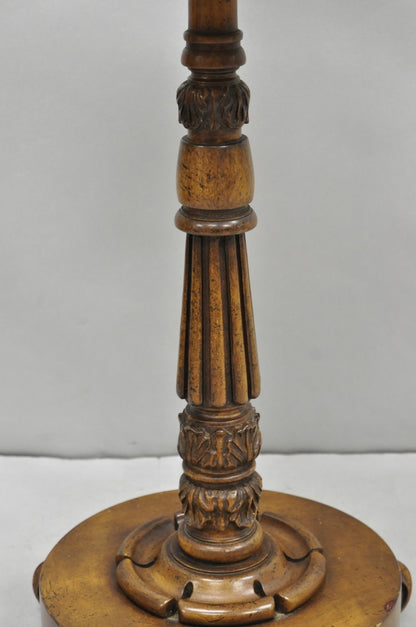 Vintage Chinoiserie English Regency Style Carved Wood Side Table Floor Lamp