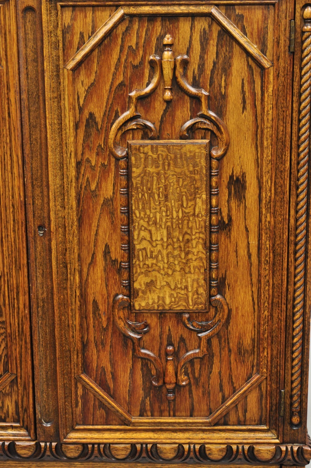 Antique Jacobean Renaissance Tudor Oak Blind China Cabinet Bookcase Cupboard