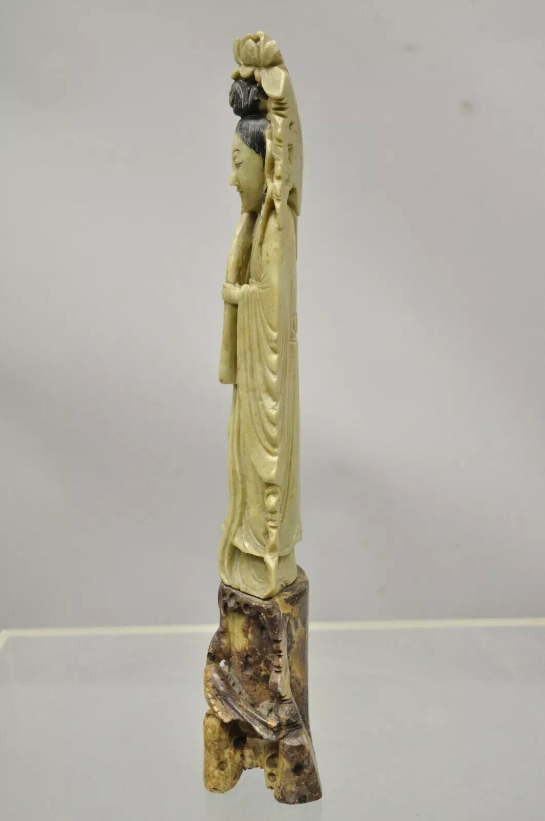Chinese Carved Soapstone Guanyin Kwan Yin 15" Tall Figurine Statue Sculpture