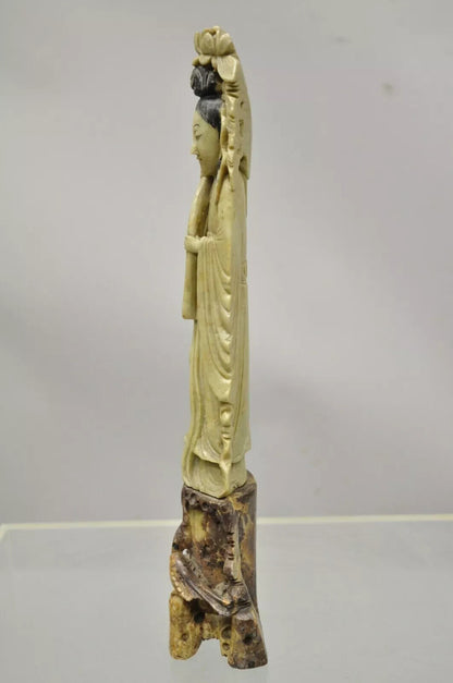 Chinese Carved Soapstone Guanyin Kwan Yin 15" Tall Figurine Statue Sculpture