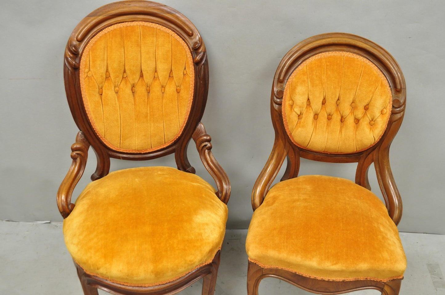 Antique Eastlake Victorian Carved Walnut Orange Parlor Side Chairs - a Pair