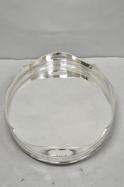 Antique English Edwardian Silver Plated Scalloped Oval Butlers Serving Bar Tray
