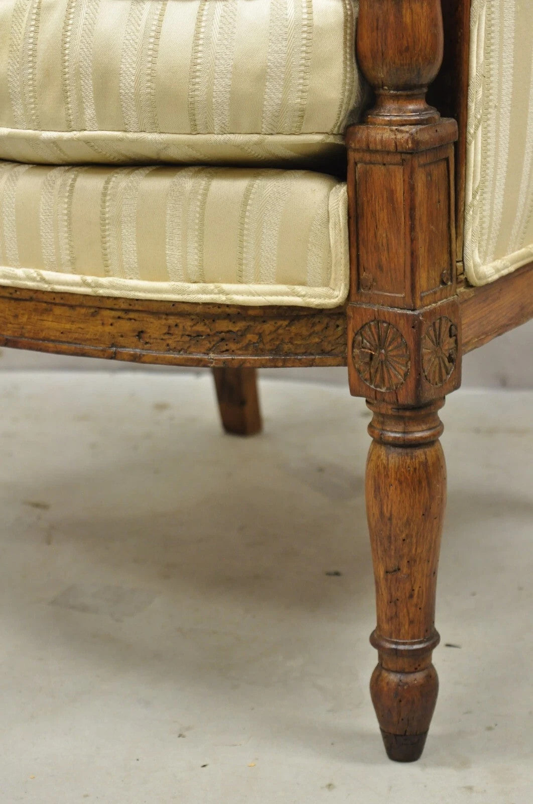 19th C. French Louis XVI Neoclassical Style Walnut Bergere Club Lounge Arm Chair