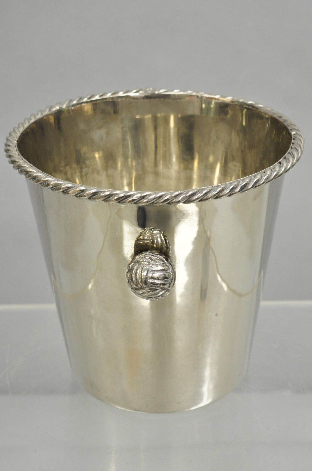 Hollywood Regency Silver Plated Champagne Chiller Ice Bucket w/ Knot Handles