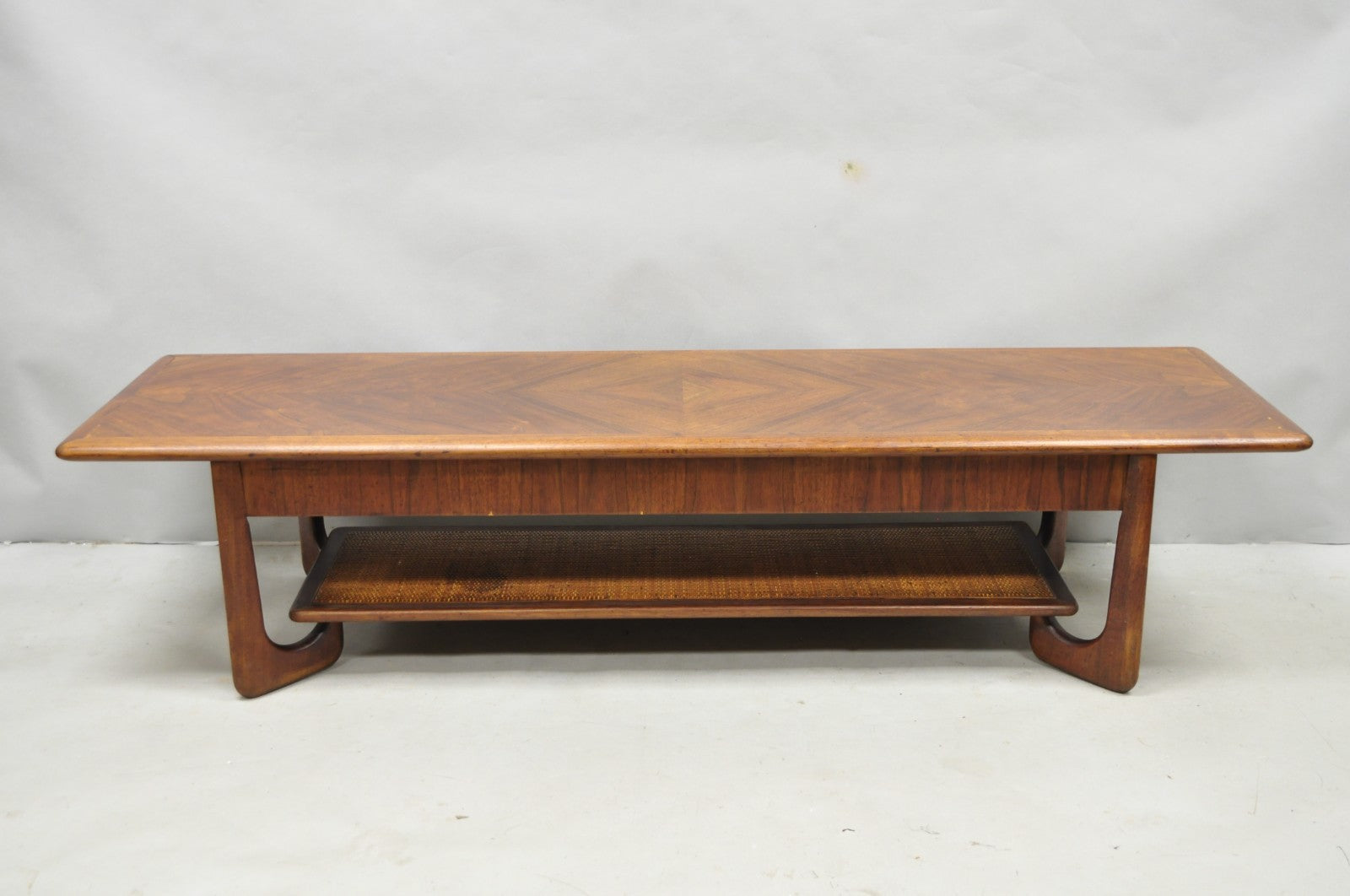 Vintage Mid Century Danish Modern Sculptural Walnut 1 Drawer Long Coffee Table