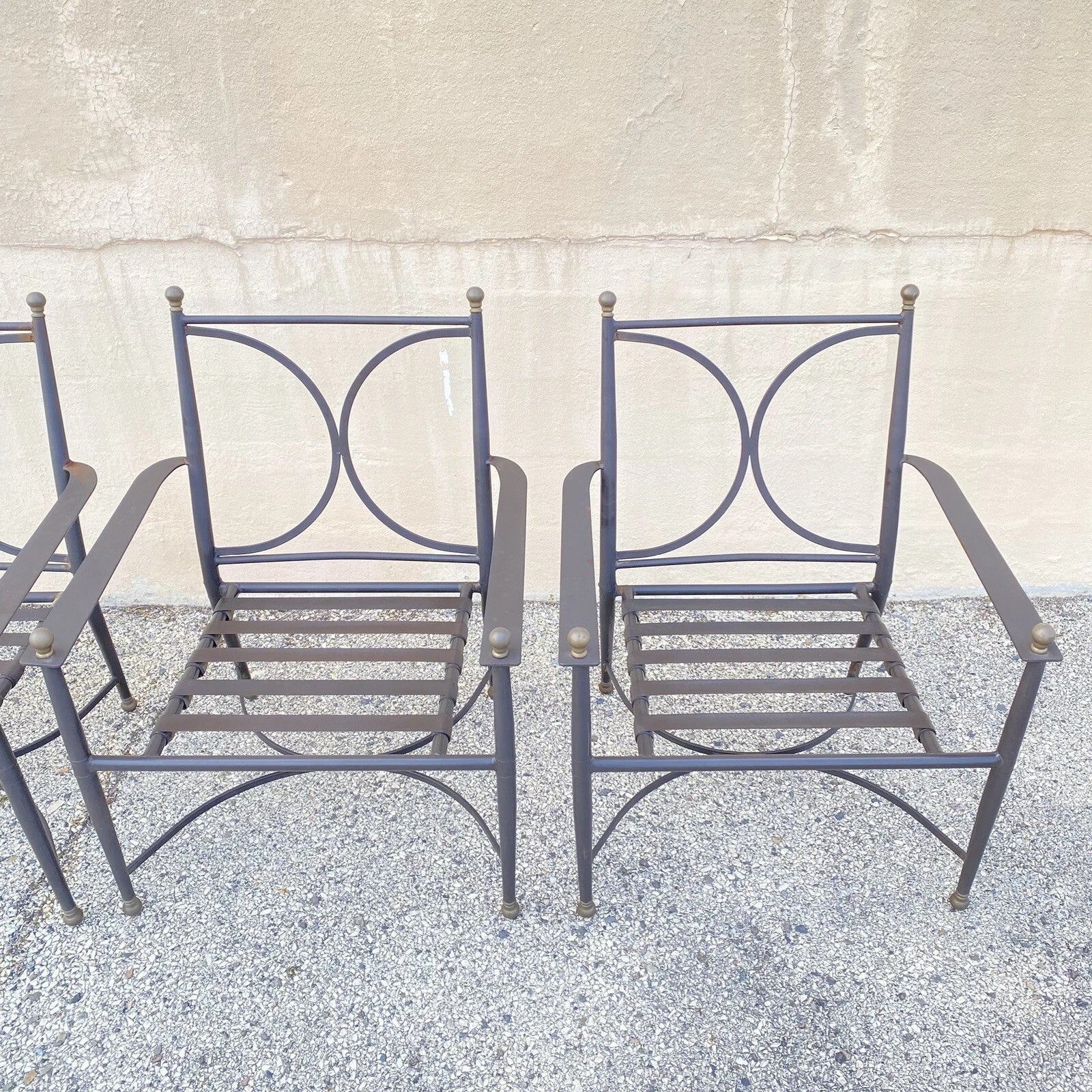 Neoclassical Regency Aluminum & Steel Metal Outdoor Patio Arm Chair - Set of 4