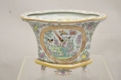 Vintage Chinese Export Porcelain Bird Painted Cachepot Flower Pot - a Pair