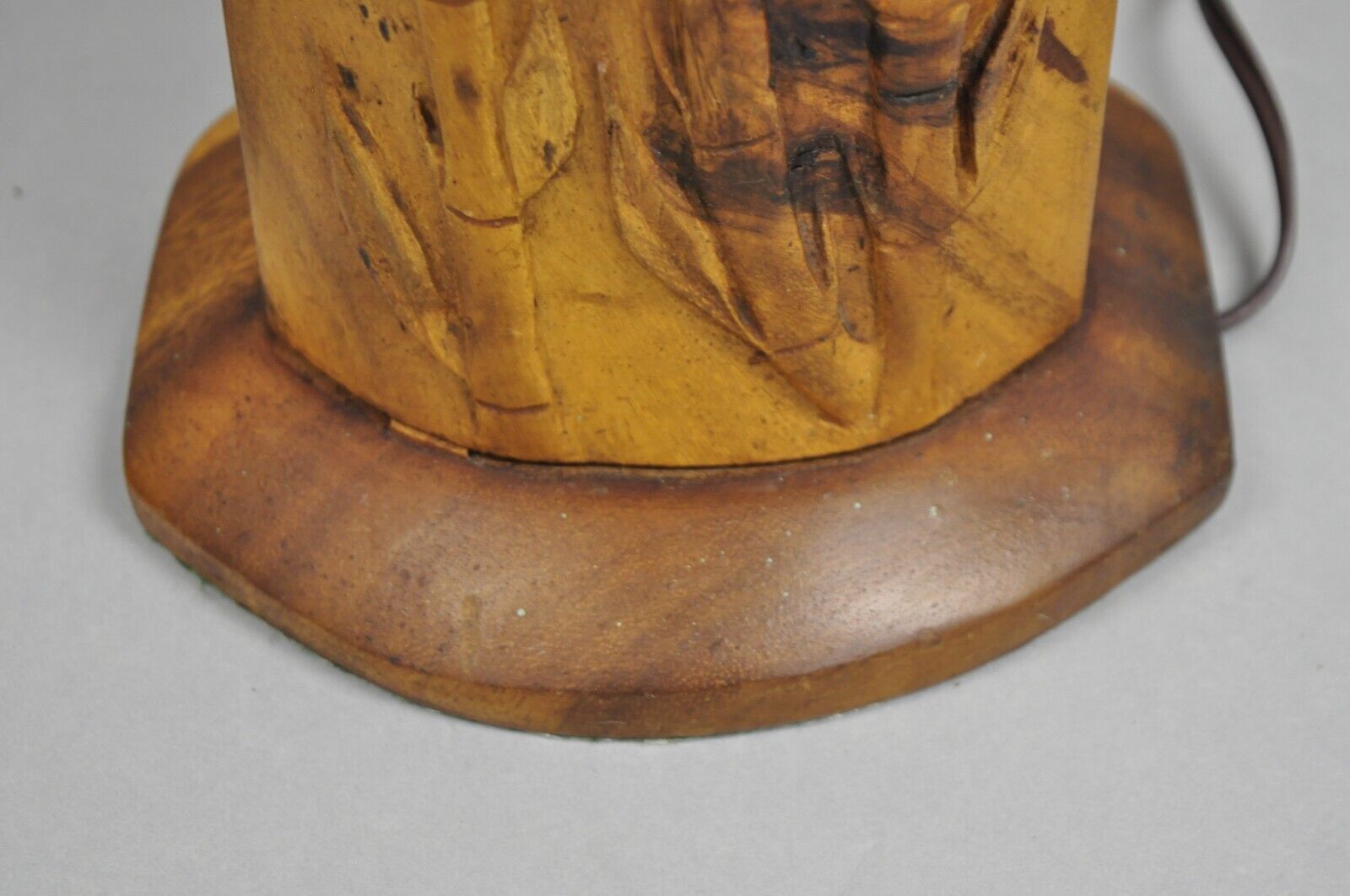 Antique Chinese Carved Solid Teak Wood Block Bamboo Chute Table Lamp