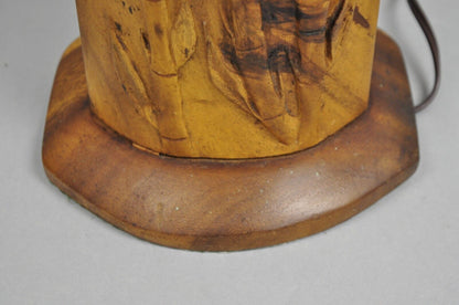 Antique Chinese Carved Solid Teak Wood Block Bamboo Chute Table Lamp