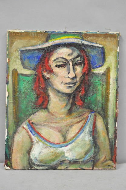 Vintage Samuel Heller "Woman w/ Red Hair" Oil on Canvas Portrait Painting Signed