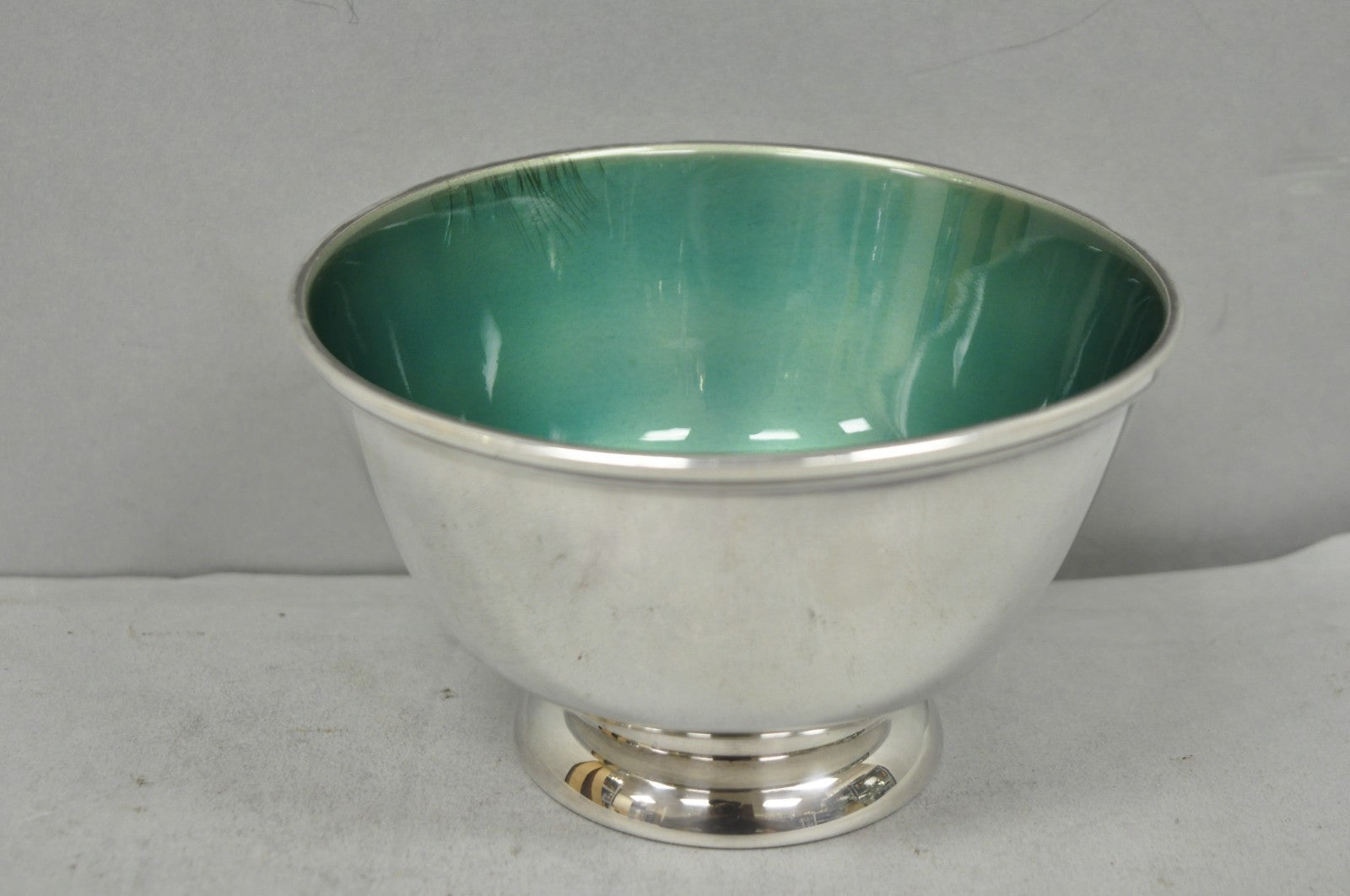 Vintage Towle Mid Century Modern Silver Plated Green Enamel Candy Nut Dish Bowl