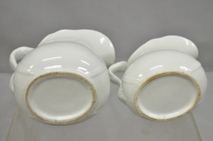 Vintage English Ironstone White Farmhouse Milk Water Pitchers - Set of 2
