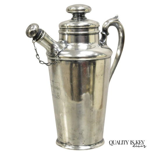 Antique Art Deco Silver Plated Martini Cocktail Shaker "Game Cock" Monogram