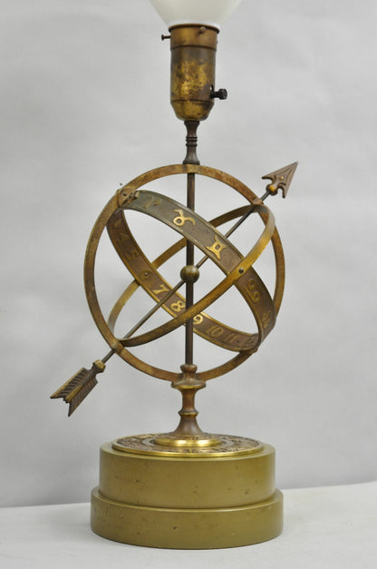Vintage Neoclassical 3D Armillary Astrological Zodiac Bronze Patina Table Lamp