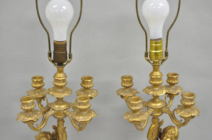 Vintage French Renaissance Louis XV Gold Cherub Candelabra Table Lamps - a Pair