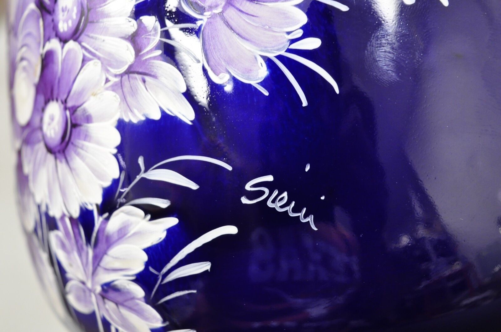 Vintage Victorian Cobalt Blue Porcelain Lidded Cookie Biscuit Jar Purple Flowers