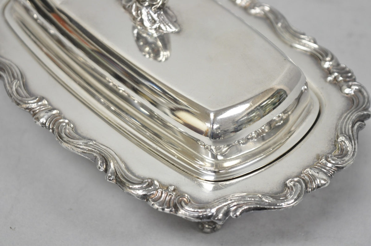Vintage FB Rogers 1959 Victorian Silver Plated Footed Covered Butter Dish