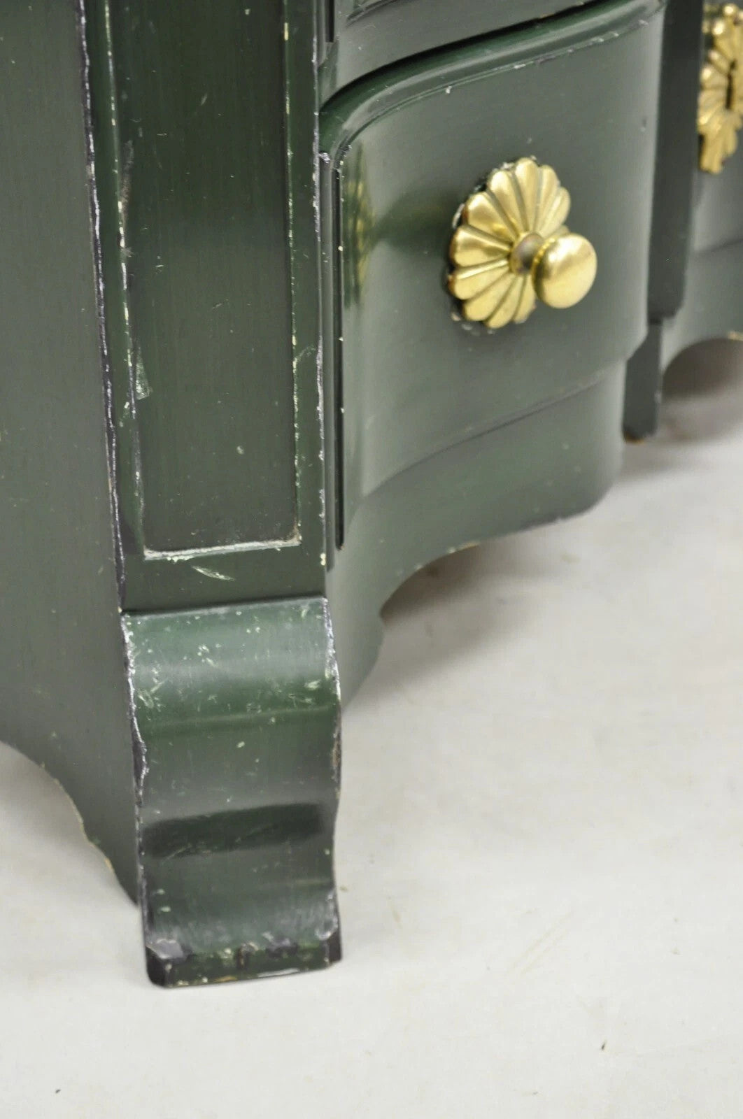 Vintage French Country Provincial Green Lacquer 3 Drawer Nightstand by Roundtree
