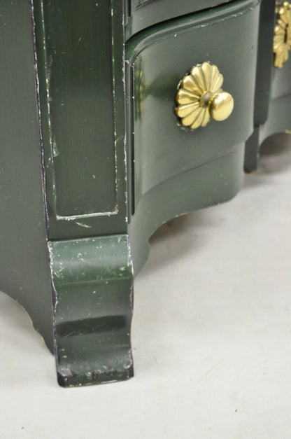 Vintage French Country Provincial Green Lacquer 3 Drawer Nightstand by Roundtree