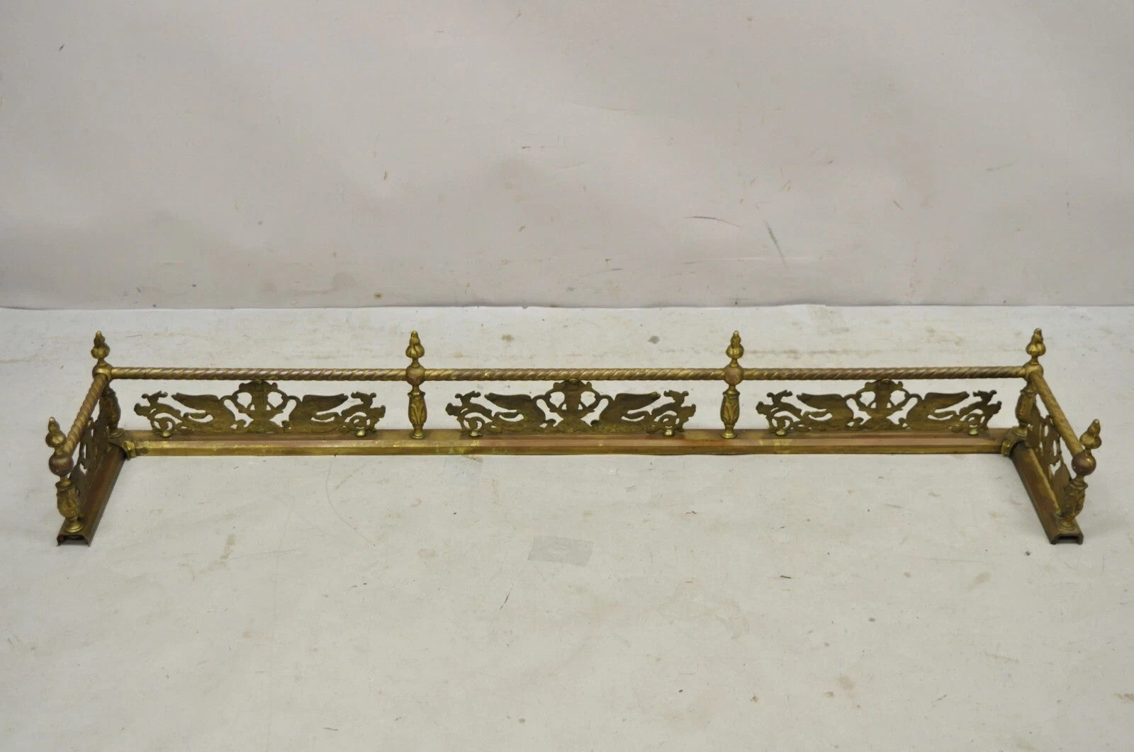 Antique Victorian Figural Swan Bird Twisted Brass 48" Fireplace Fender Surround