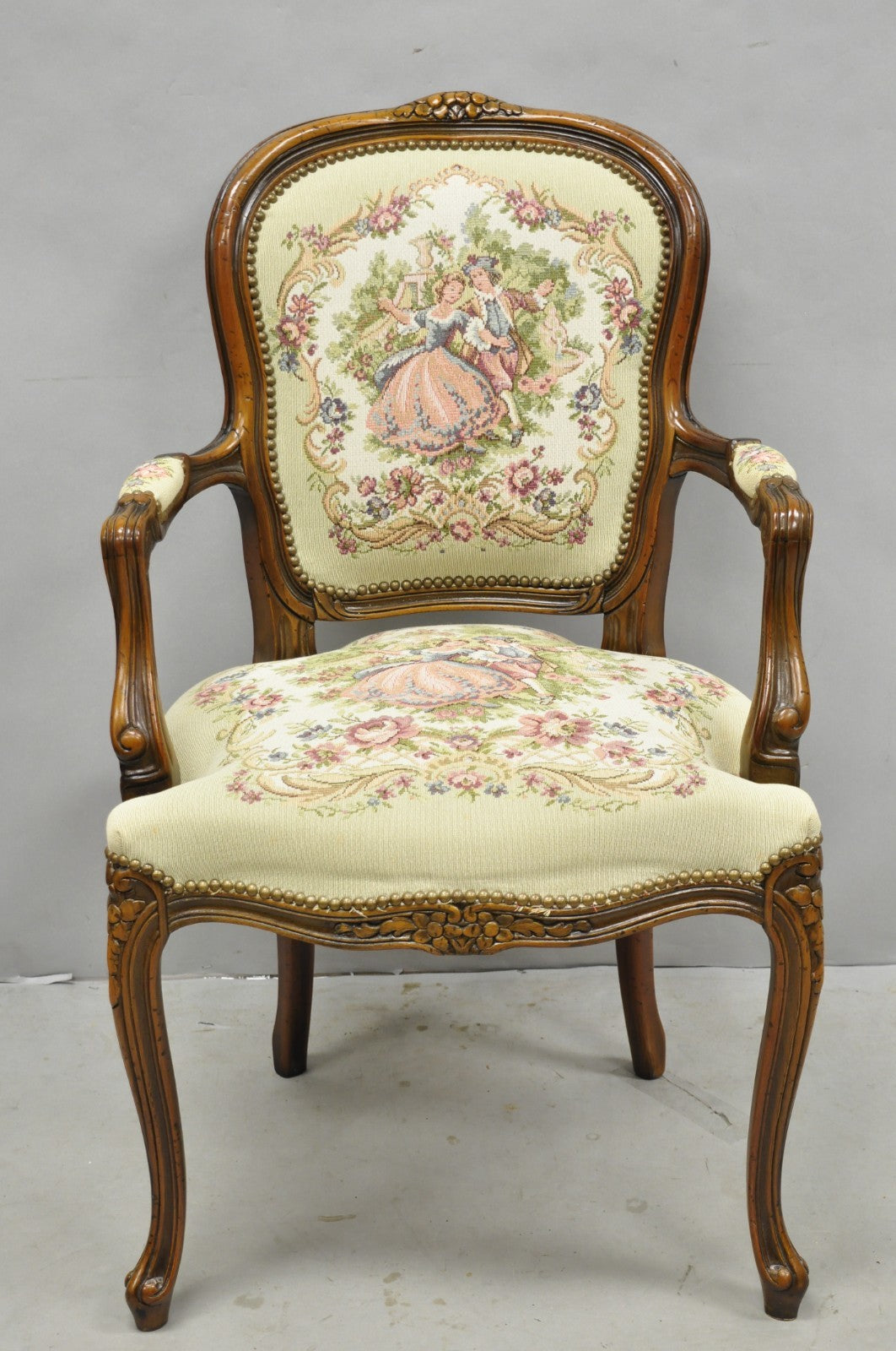 Vintage Chateau D'Ax spa French Louis XV Style Italian Tapestry Arm Chair