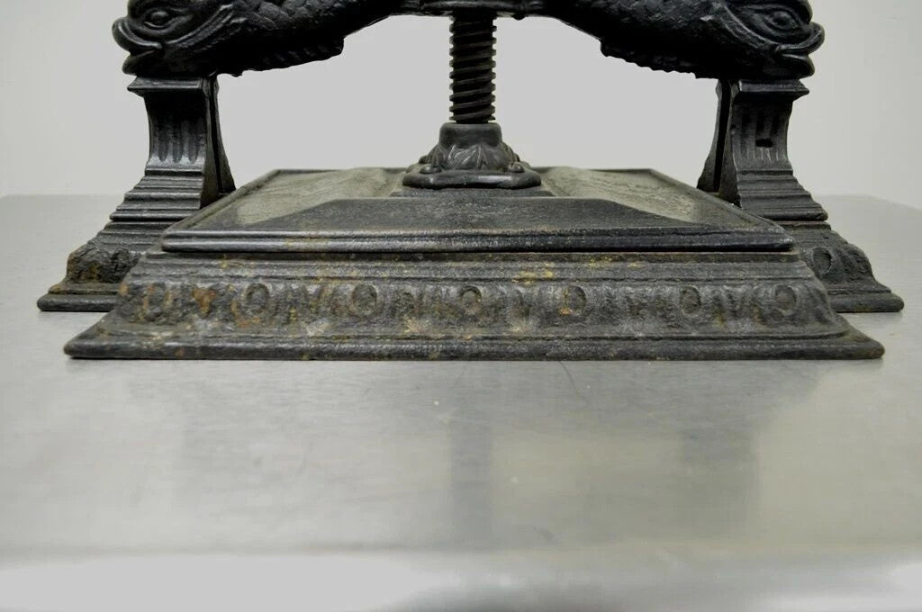 Antique 19th C. Cast Iron Classical Figural Dolphin Victorian Book Press